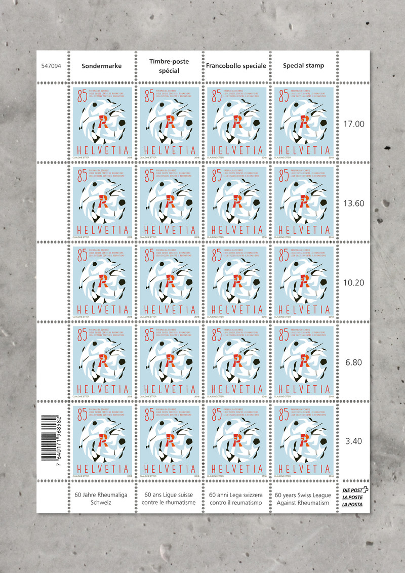 Schweizer Briefmarke Bogen von Claudine Etter, Illustratorin aus Bern