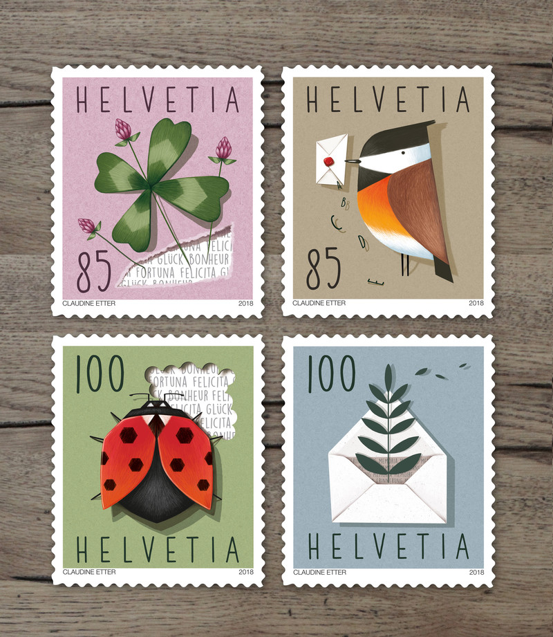 Die vier Briefmarken der Serie 
